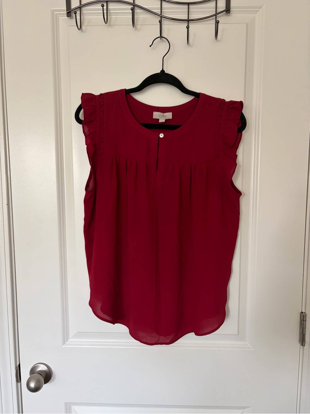 LOFT Sleeveless Ruffle Keyhole Shell Top - Red